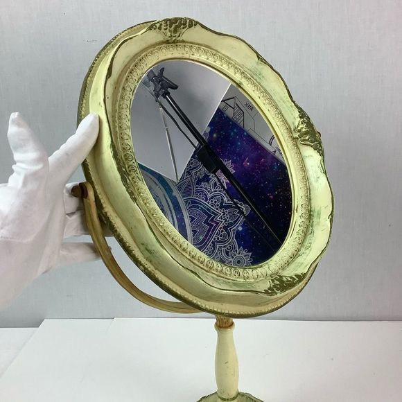 Vintage French Mirror On Stand Makeup Bedroom Decorative Standing, Hard Plastic - Picture 2 of 12